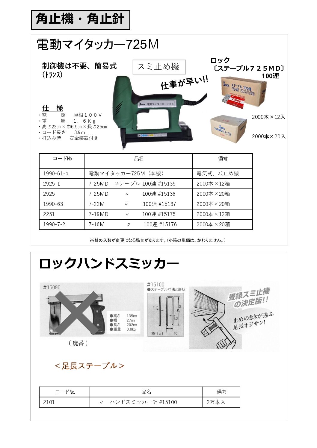 電動マイタッカー725M<br>ロックハンドスミッカー